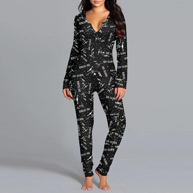 Halloween Printed Jumpsuit - Long Sleeve Home Pajamas