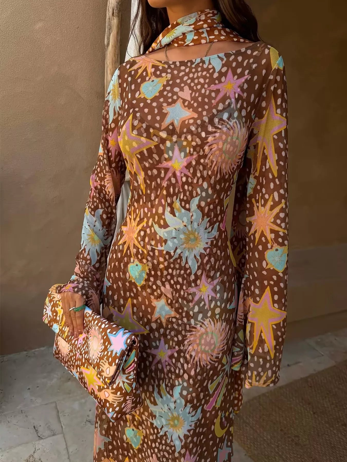 Printed Cami Dress & Long Sleeve Dress & Ribbon Set