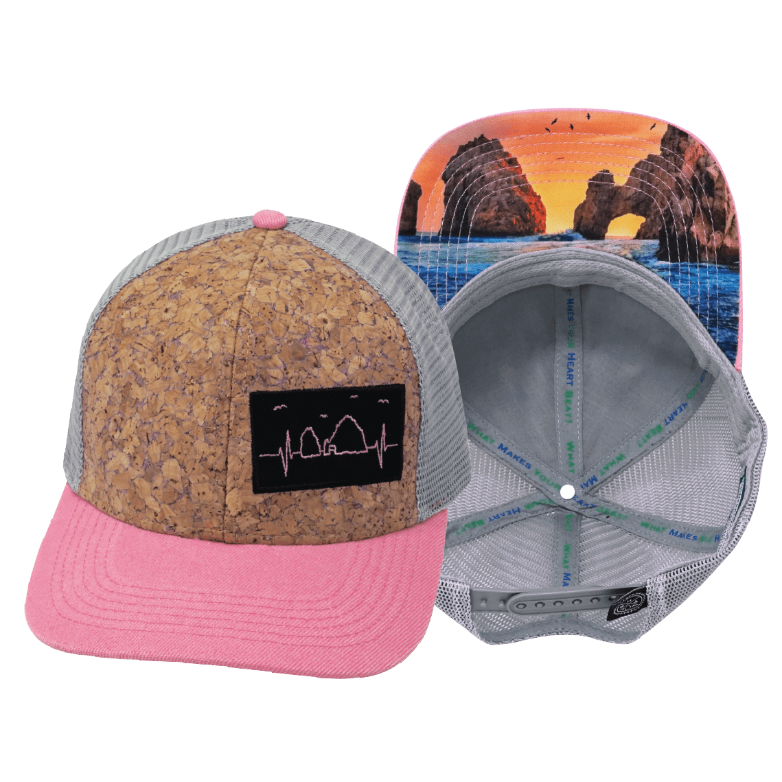 The Heartbeat Brand Cabo Baseball Hat — Cork Pink / Gray — main product shot