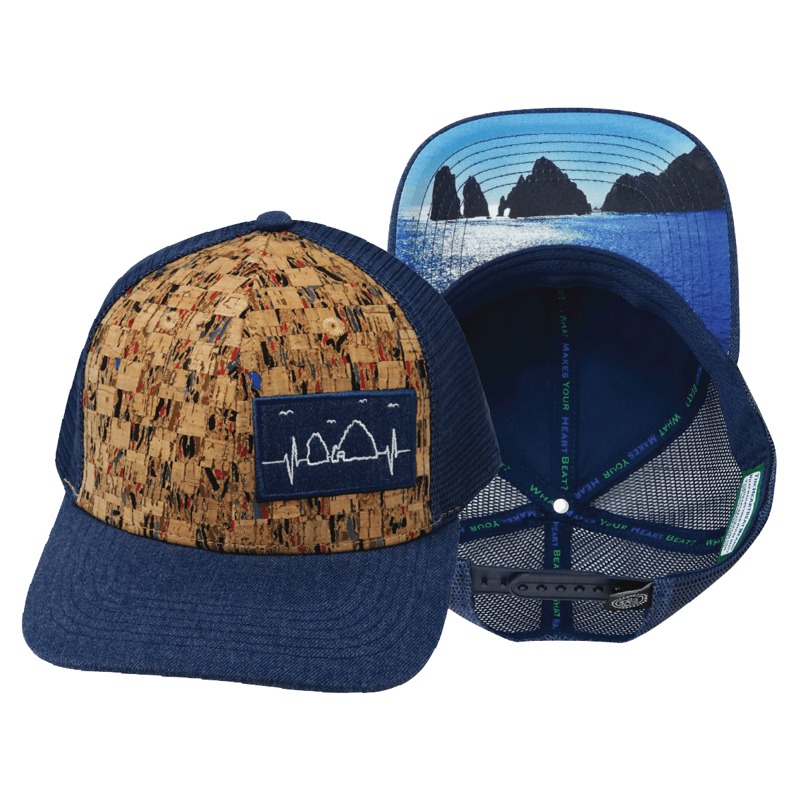 The Heartbeat Brand Cabo Baseball Hat — Cork Navy — main product shot