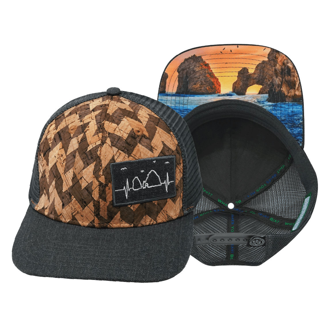 The Heartbeat Brand Cabo Baseball Hat — Cork Charcoal Gray — main product shot