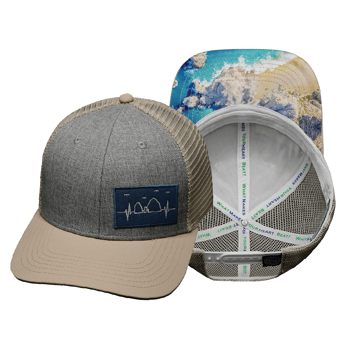 The Heartbeat Brand Cabo Baseball Hat — Cream / Gray — main product shot