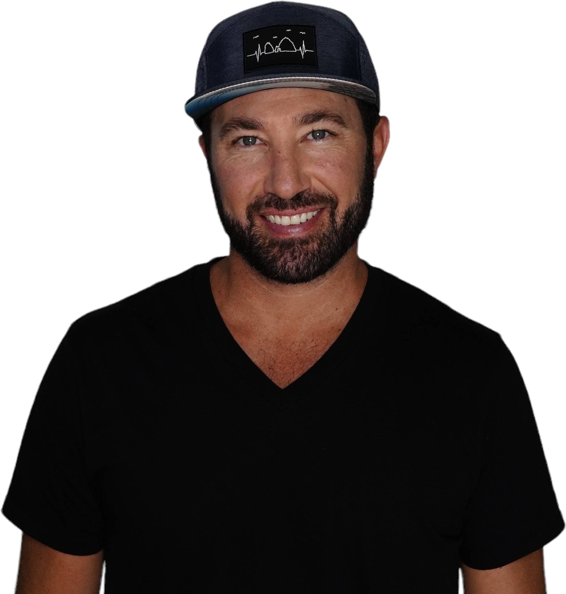 The Heartbeat Brand Cabo Hat - Flat Bill - Ocean Blue - Laser Mesh — detail close-up