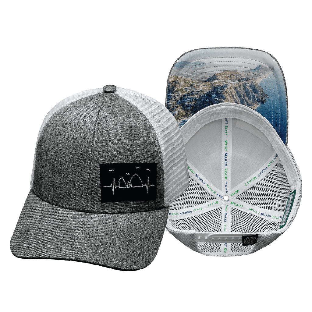 The Heartbeat Brand Cabo Hat - Low Profile - Gray / White - Trucker Mesh — main product shot