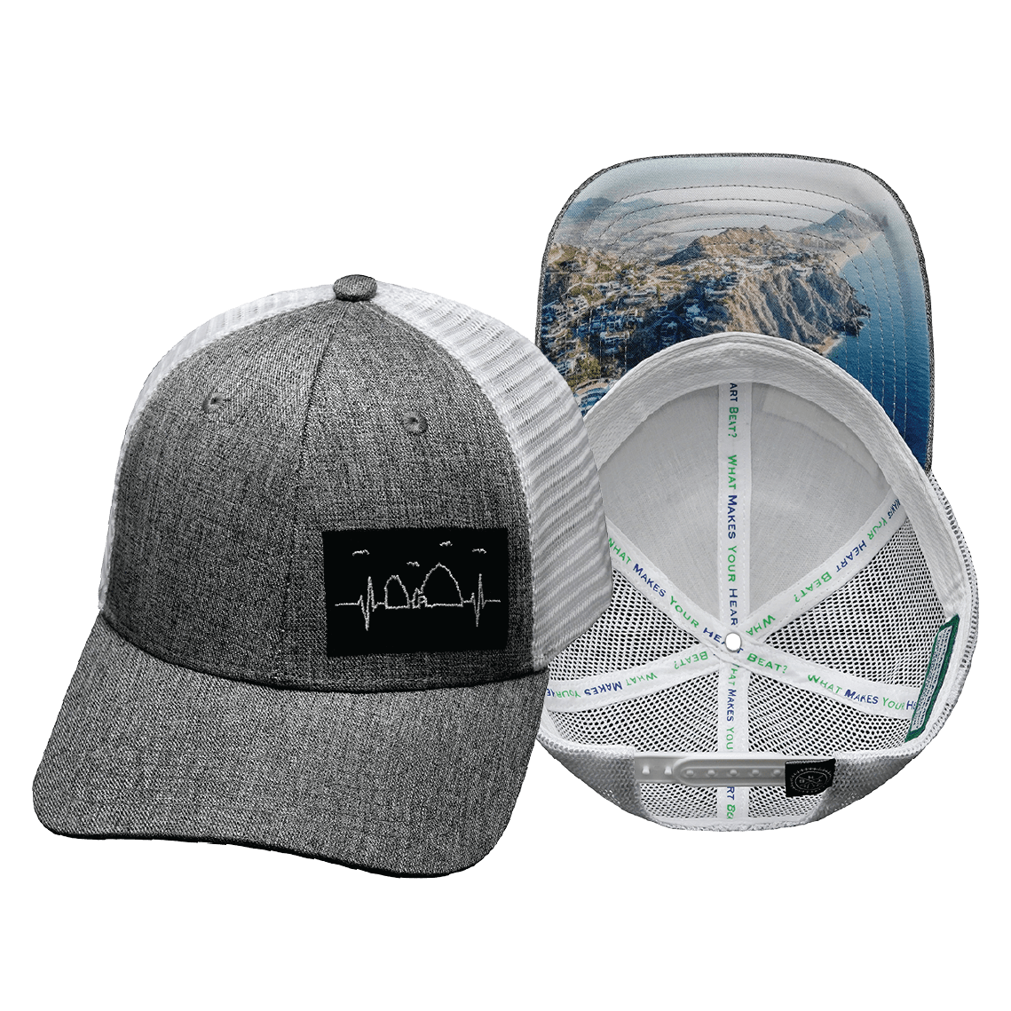 The Heartbeat Brand Cabo Hat - Low Profile - Gray / White - Trucker Mesh — main product shot