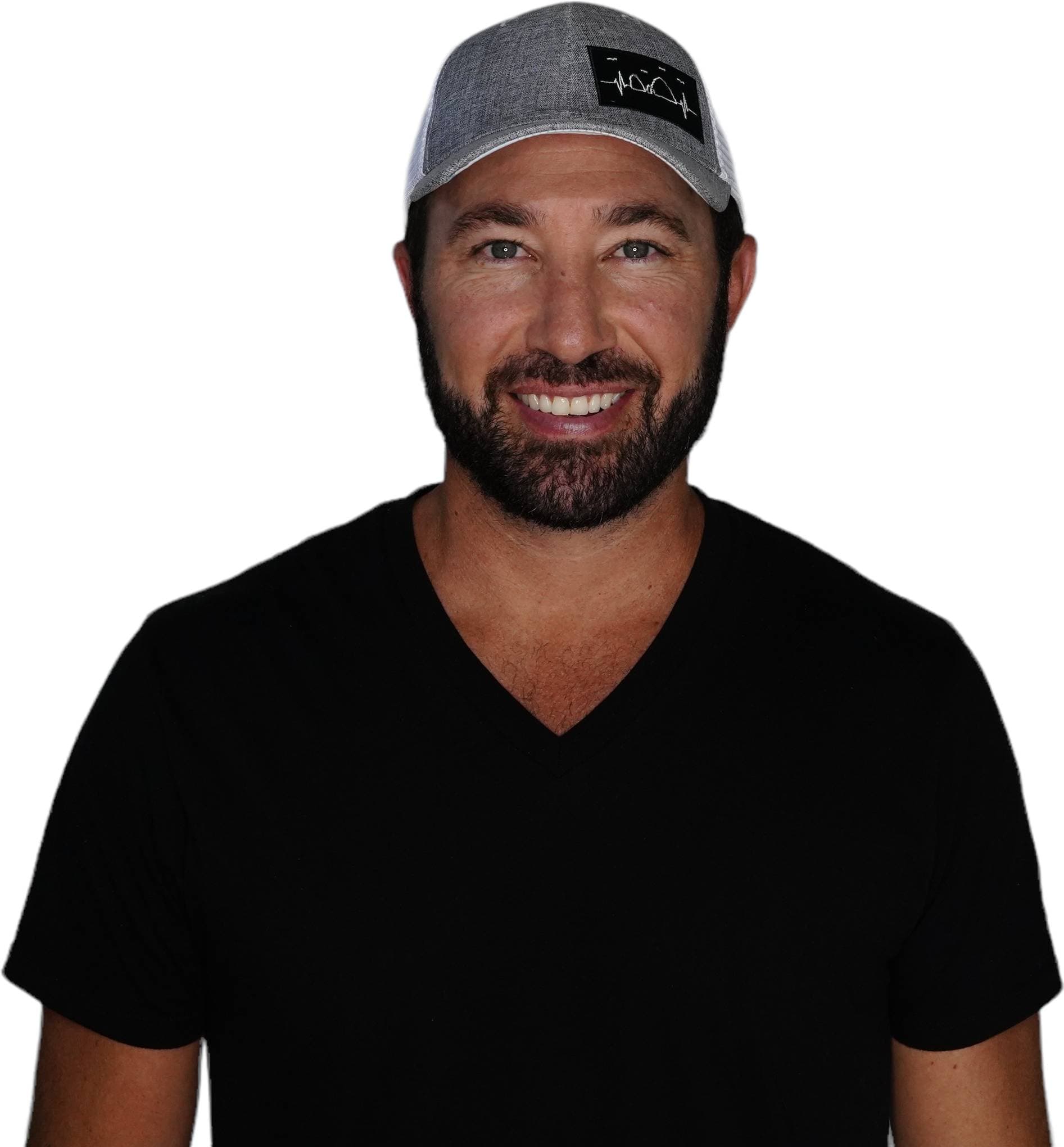 The Heartbeat Brand Cabo Hat - Low Profile - Gray / White - Trucker Mesh — detail close-up