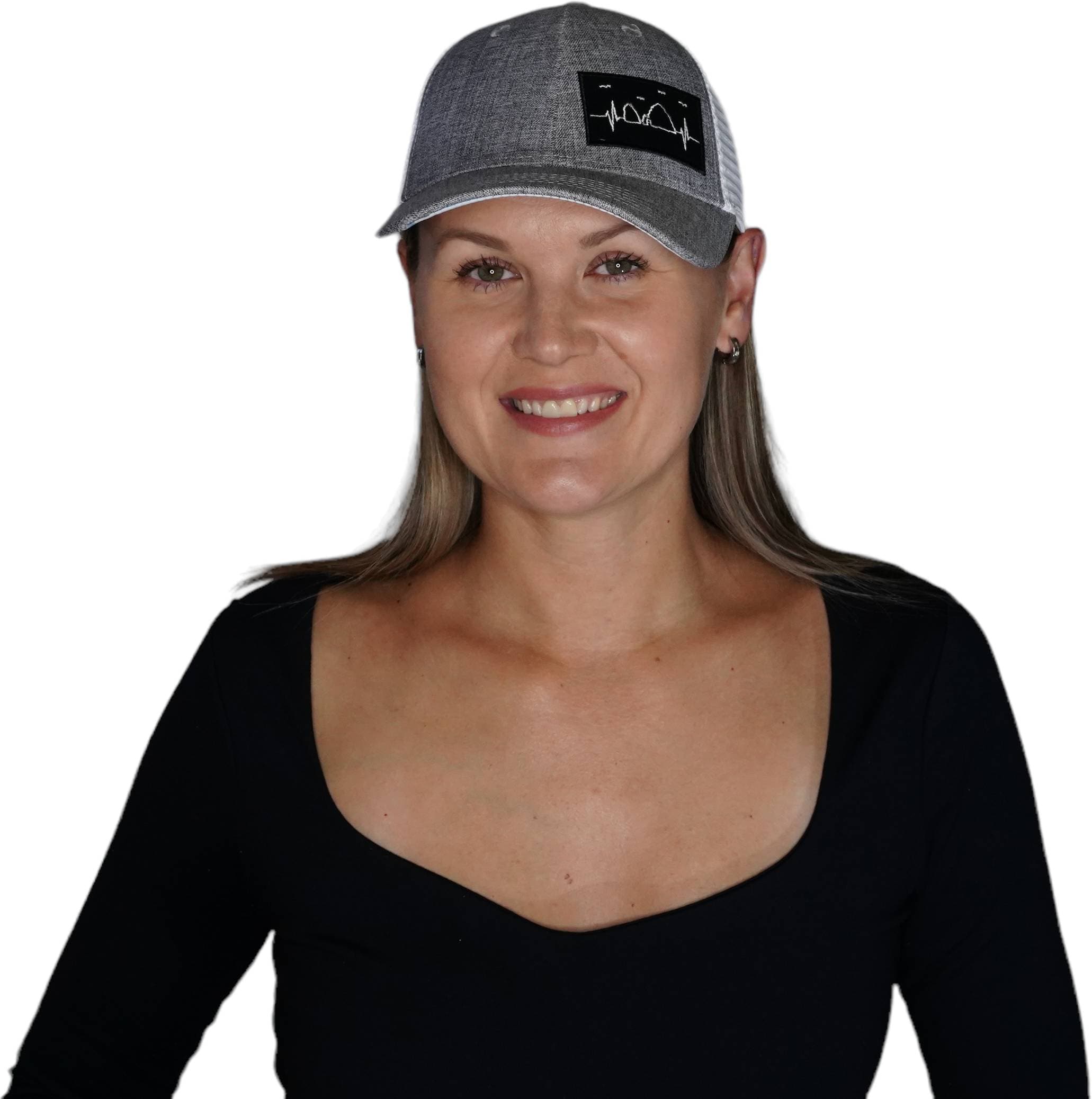 The Heartbeat Brand Cabo Hat - Low Profile - Gray / White - Trucker Mesh — lifestyle context