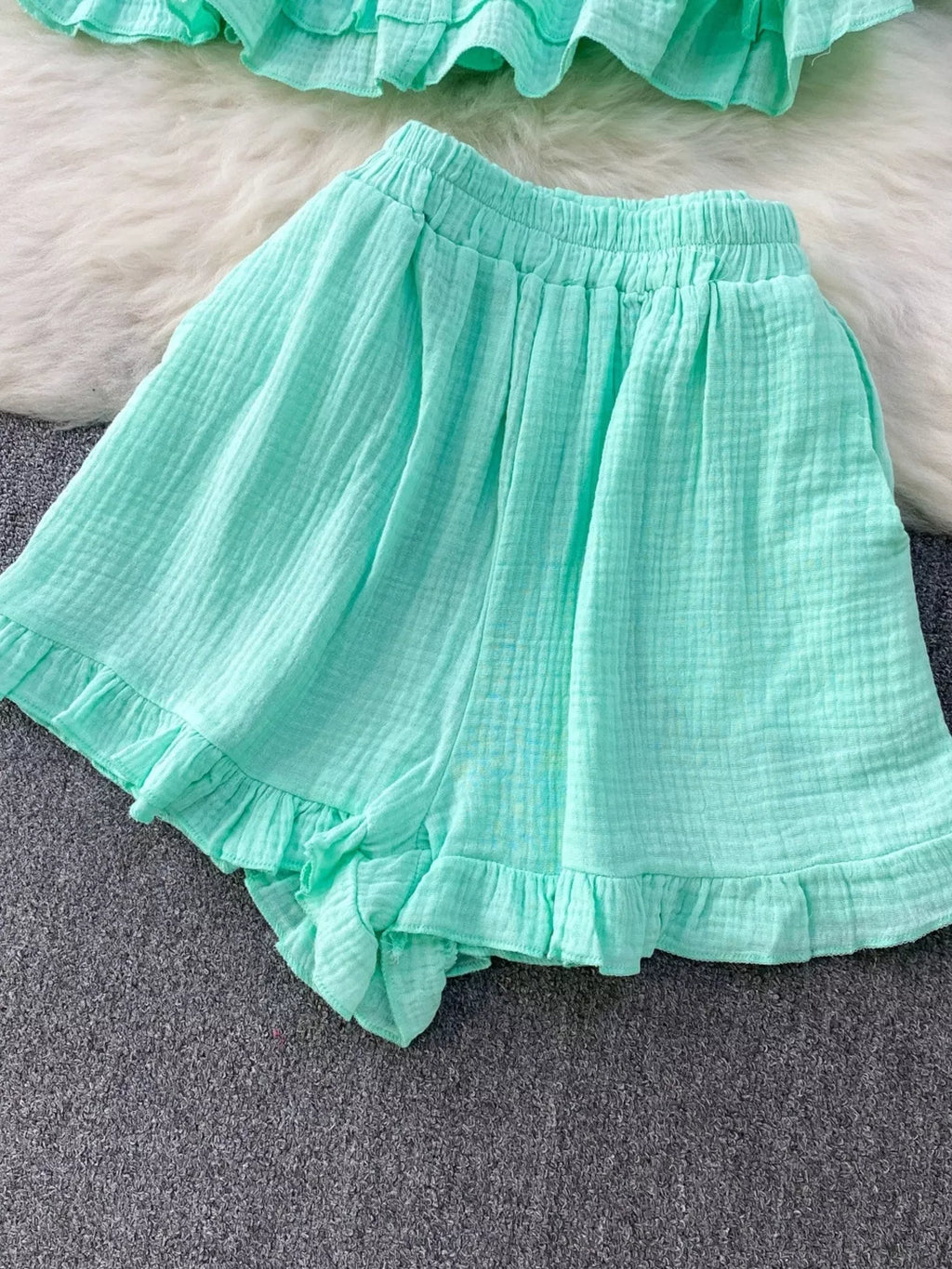 Tube Top & Long Sleeve Shirt & Shorts 3 Piece Set