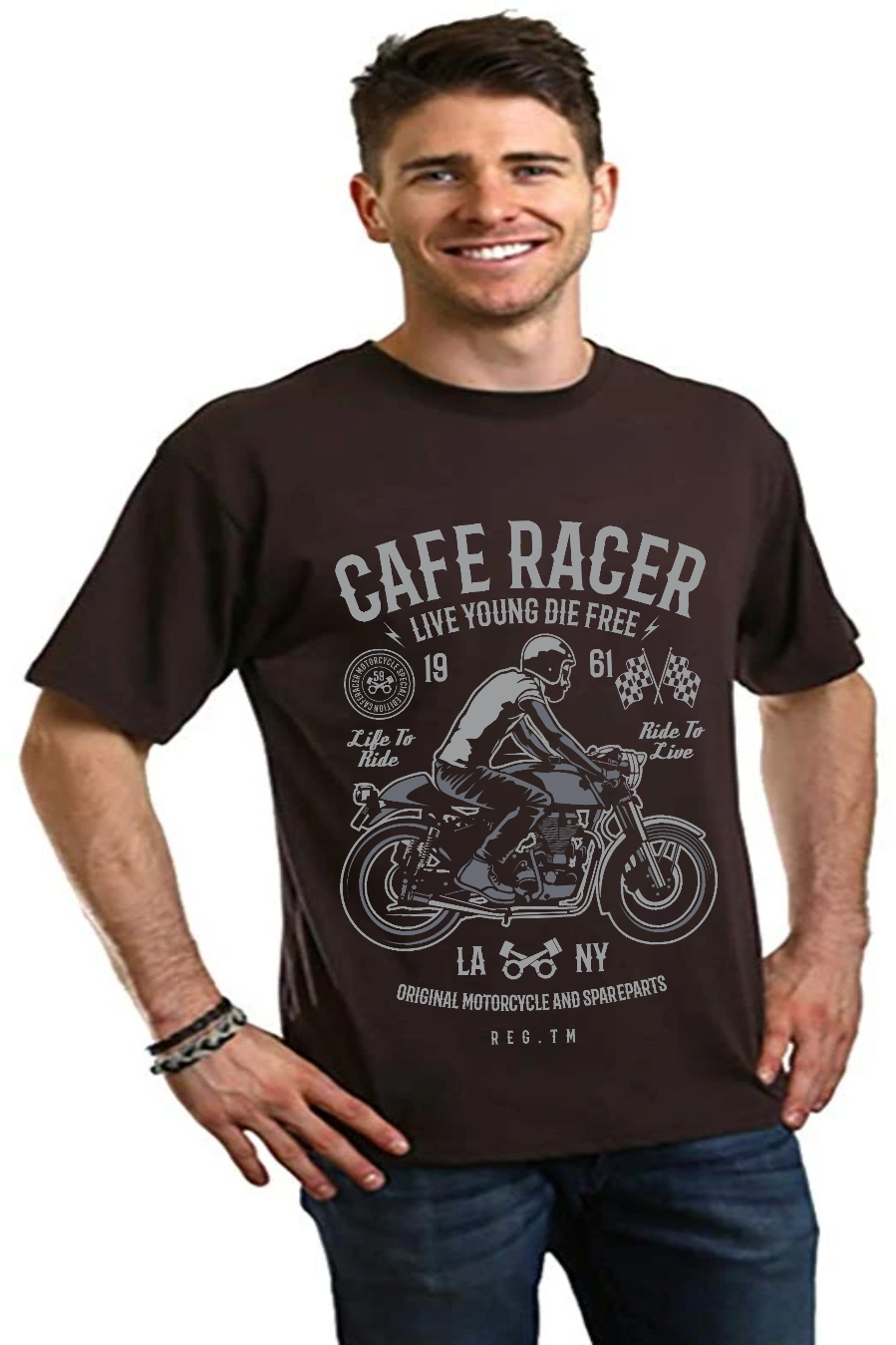 Spun Bamboo Cafe Racer Men's Bamboo Viscose/Organic Cotton Short Sleeve Graphic T-Shirt — back view