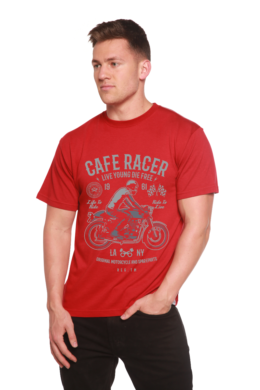 Spun Bamboo Cafe Racer Men's Bamboo Viscose/Organic Cotton Short Sleeve Graphic T-Shirt — fabric or material detail