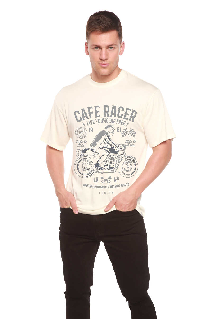 Spun Bamboo Cafe Racer Men's Bamboo Viscose/Organic Cotton Short Sleeve Graphic T-Shirt — side view