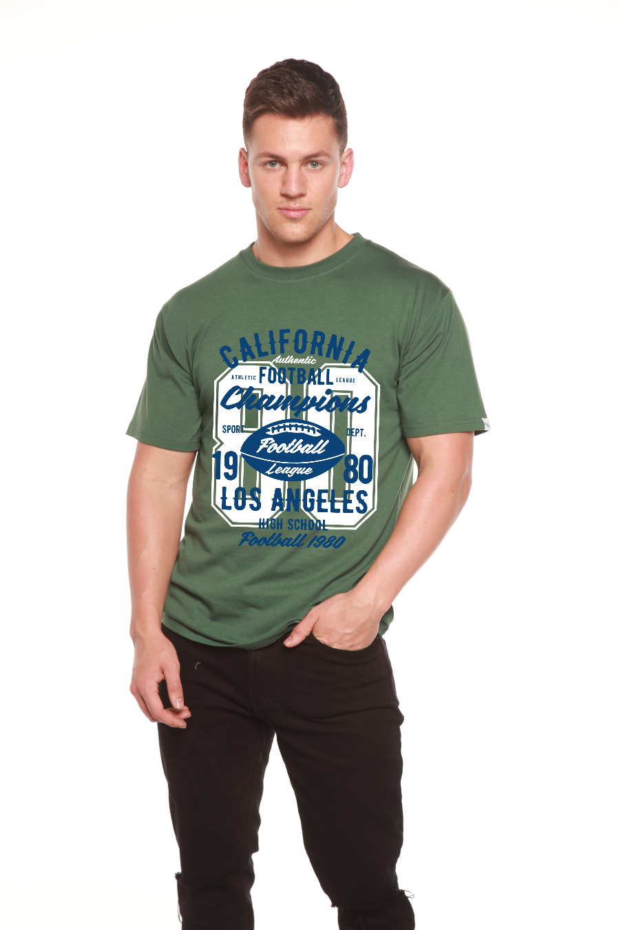 Spun Bamboo California Football Men's Bamboo Viscose/Organic Cotton Short Sleeve Graphic T-Shirt — fabric or material detail