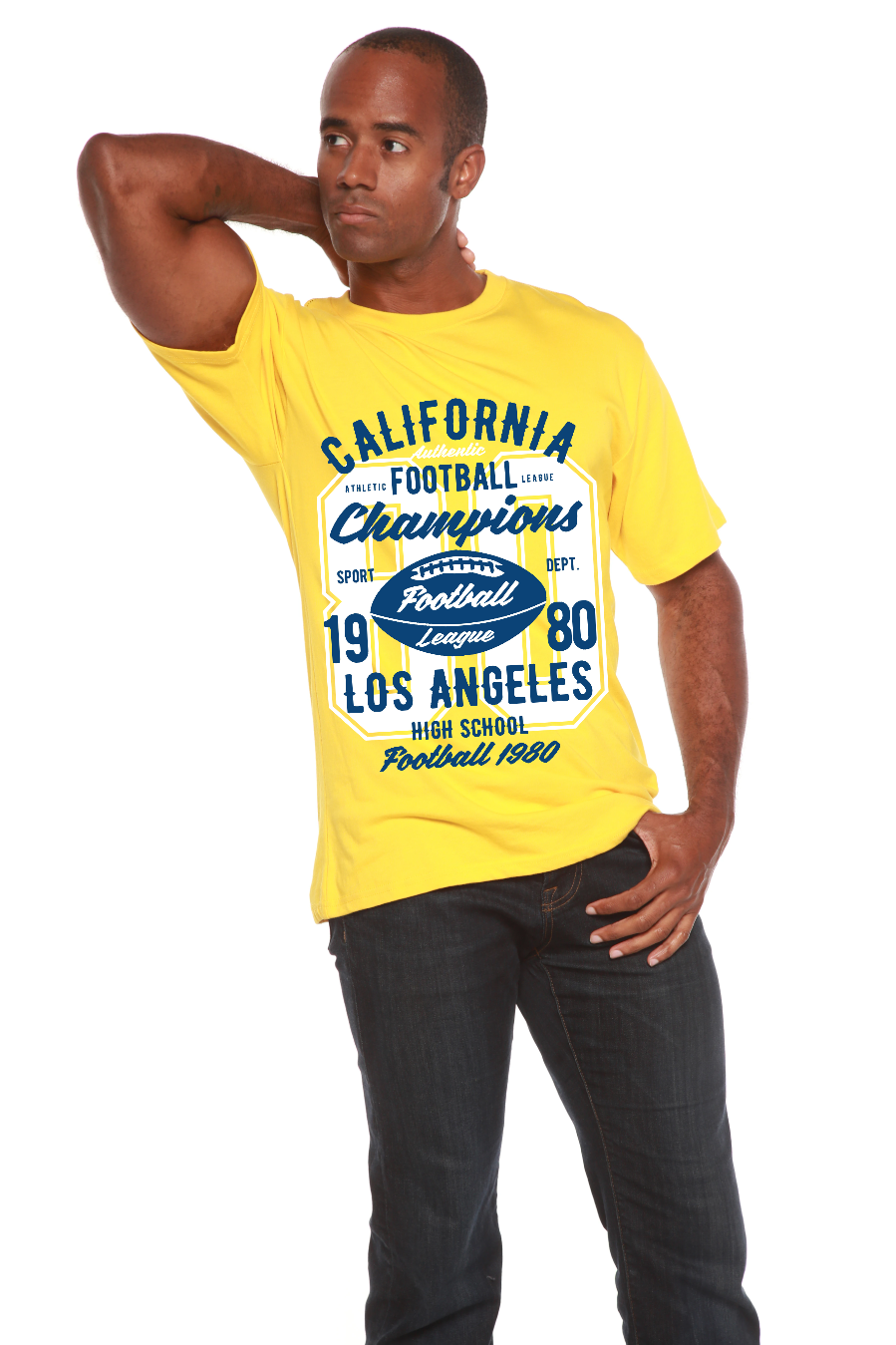 Spun Bamboo California Football Men's Bamboo Viscose/Organic Cotton Short Sleeve Graphic T-Shirt — product on model
