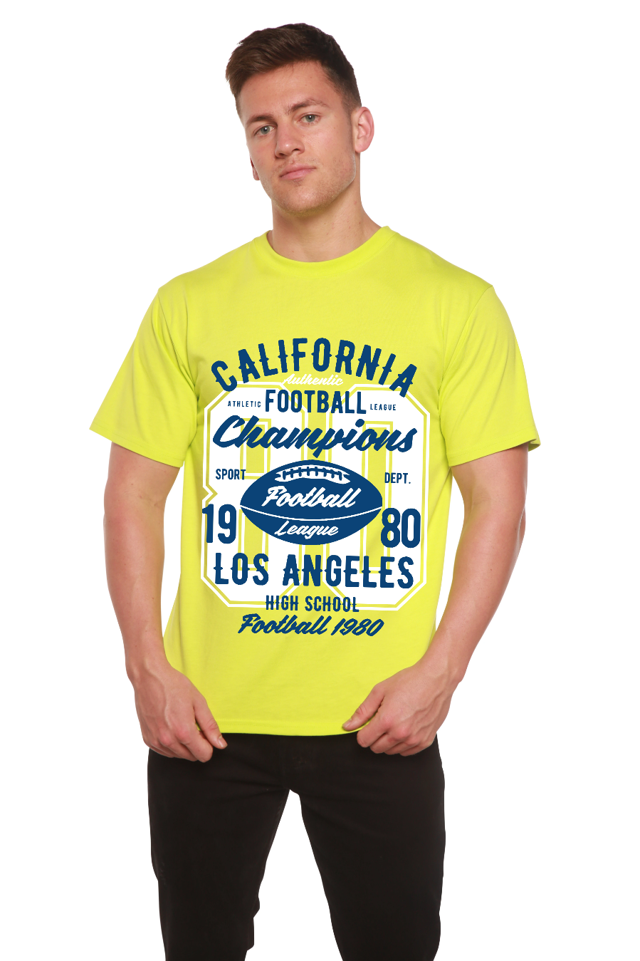 Spun Bamboo California Football Men's Bamboo Viscose/Organic Cotton Short Sleeve Graphic T-Shirt — size reference