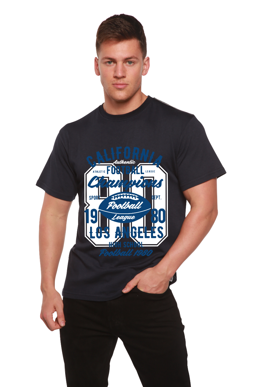 Spun Bamboo California Football Men's Bamboo Viscose/Organic Cotton Short Sleeve Graphic T-Shirt — packaging