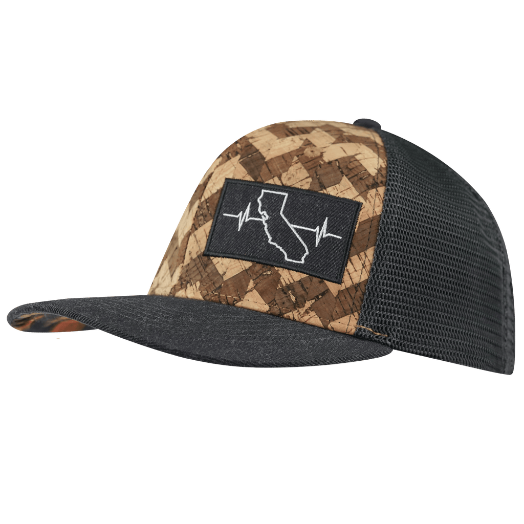 The Heartbeat Brand California Hat - Baseball Hat Fit - Cork - Charcoal Gray - Trucker Mesh — side view