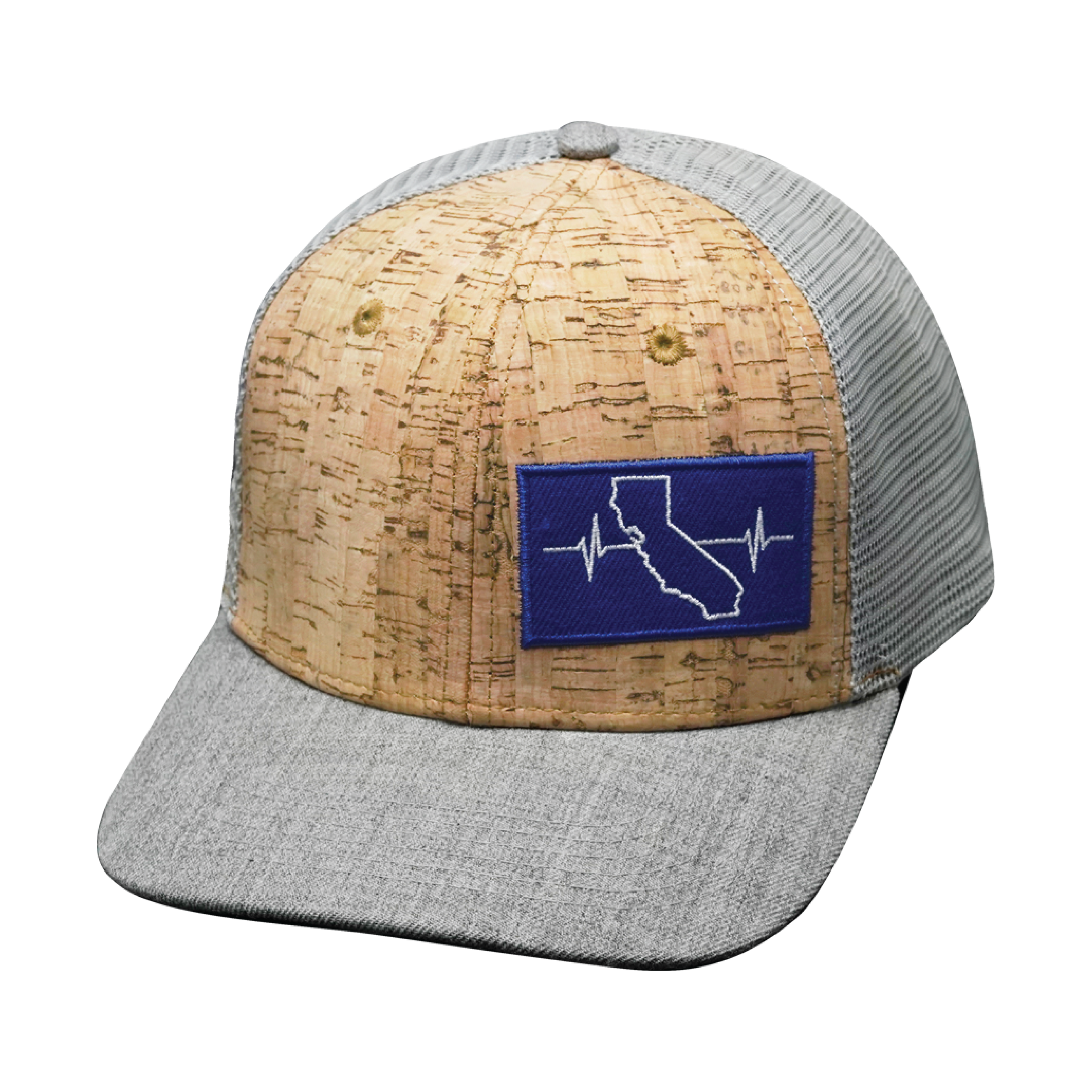 The Heartbeat Brand California Hat - Baseball Hat Fit - Cork - Heather Gray / Gray - Trucker Mesh — back view