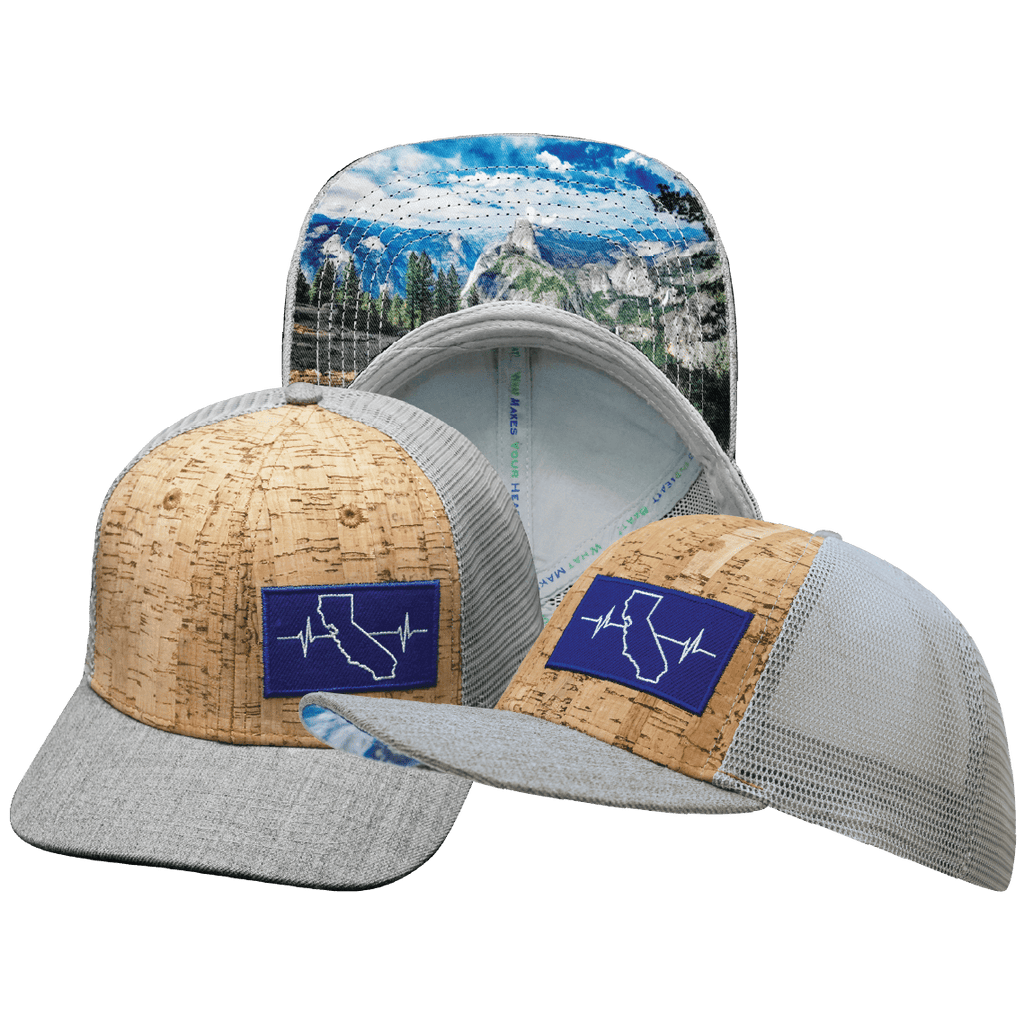 The Heartbeat Brand California Hat - Baseball Hat Fit - Cork - Heather Gray / Gray - Trucker Mesh — main product shot