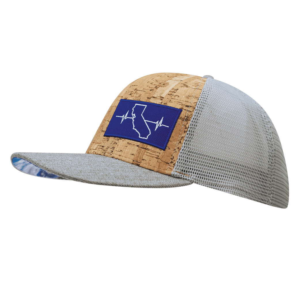 The Heartbeat Brand California Hat - Baseball Hat Fit - Cork - Heather Gray / Gray - Trucker Mesh — side view