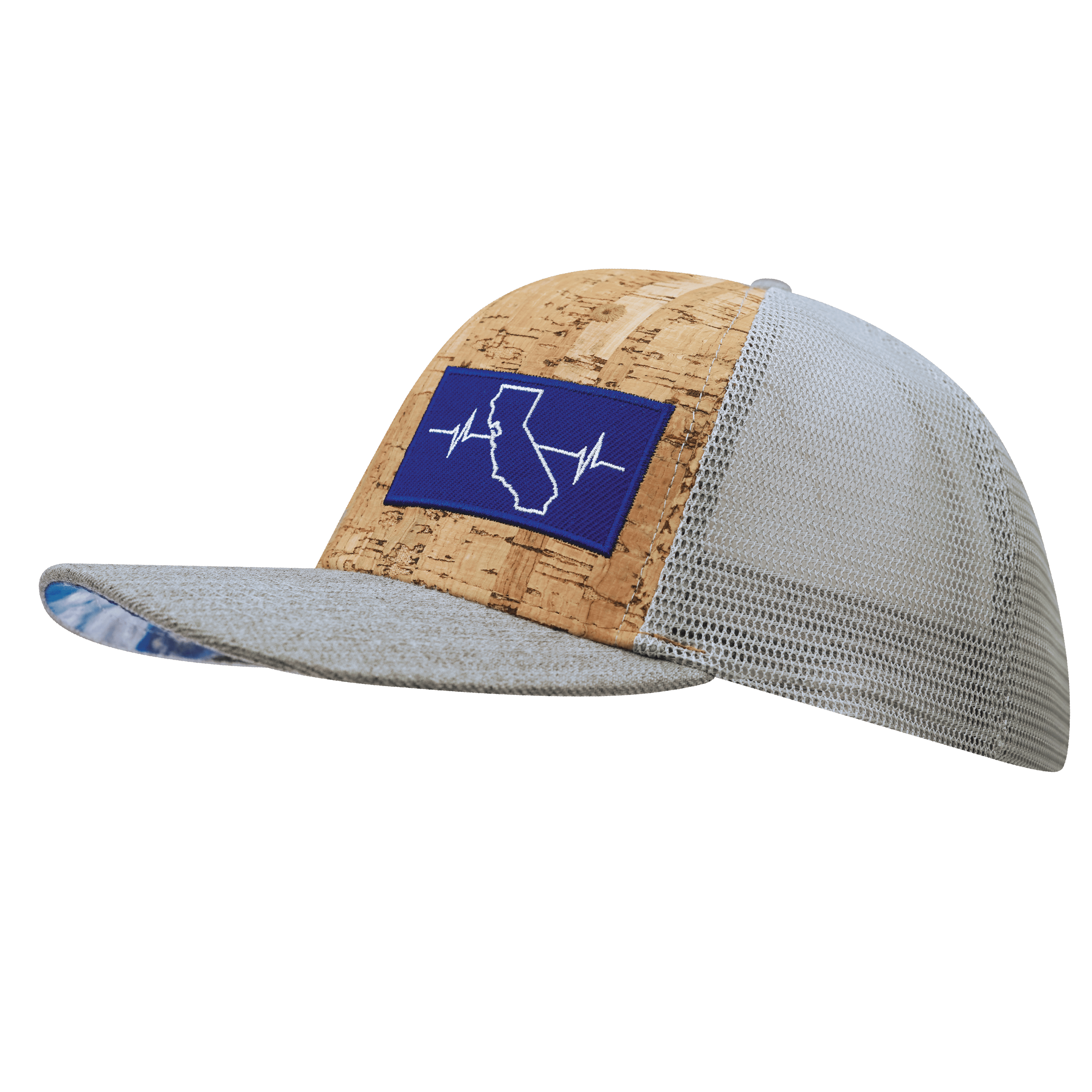 The Heartbeat Brand California Hat - Baseball Hat Fit - Cork - Heather Gray / Gray - Trucker Mesh — side view