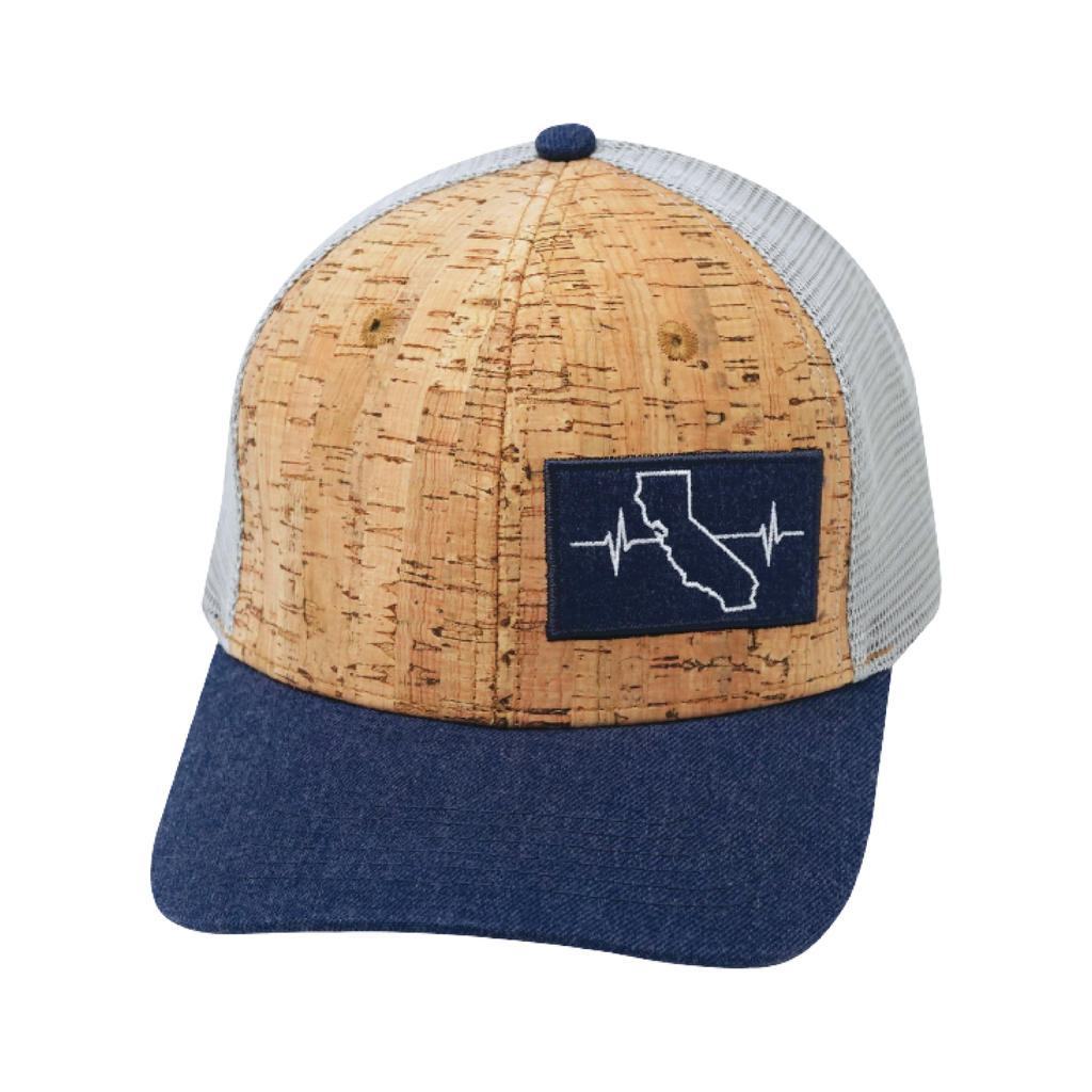 The Heartbeat Brand California Hat - Baseball Hat Fit - Cork - Navy / Gray - Trucker Mesh — back view