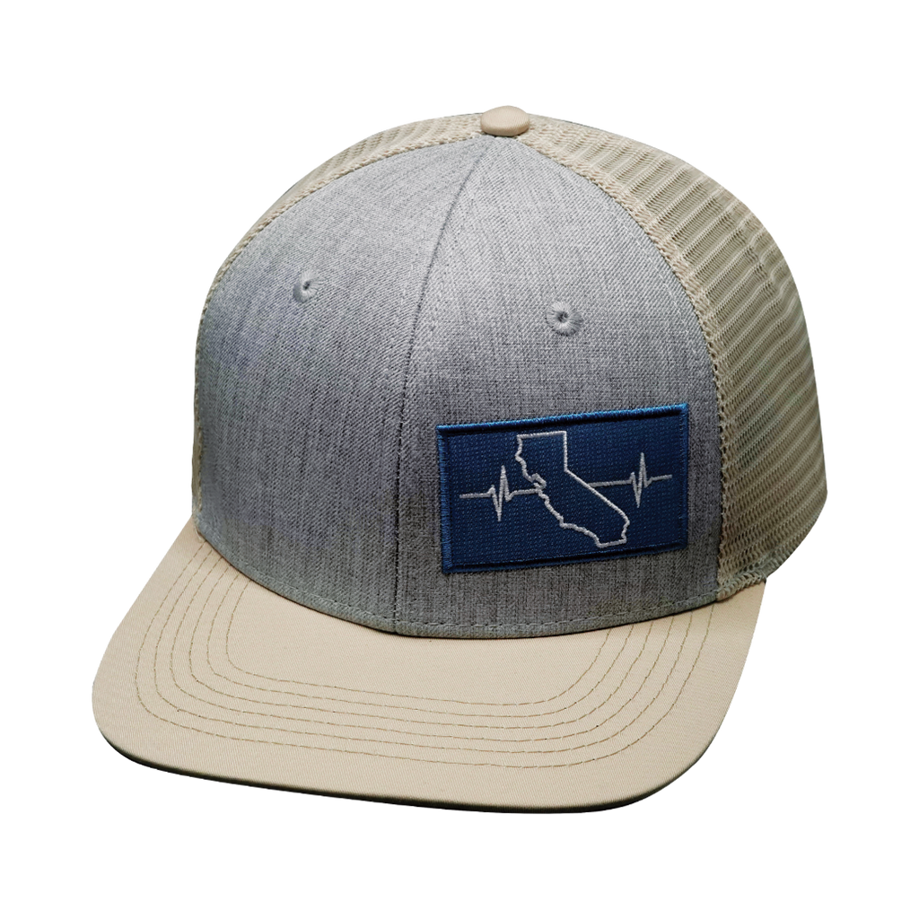 The Heartbeat Brand California Hat - Baseball Hat Fit - Cream / Gray - Trucker Mesh — back view