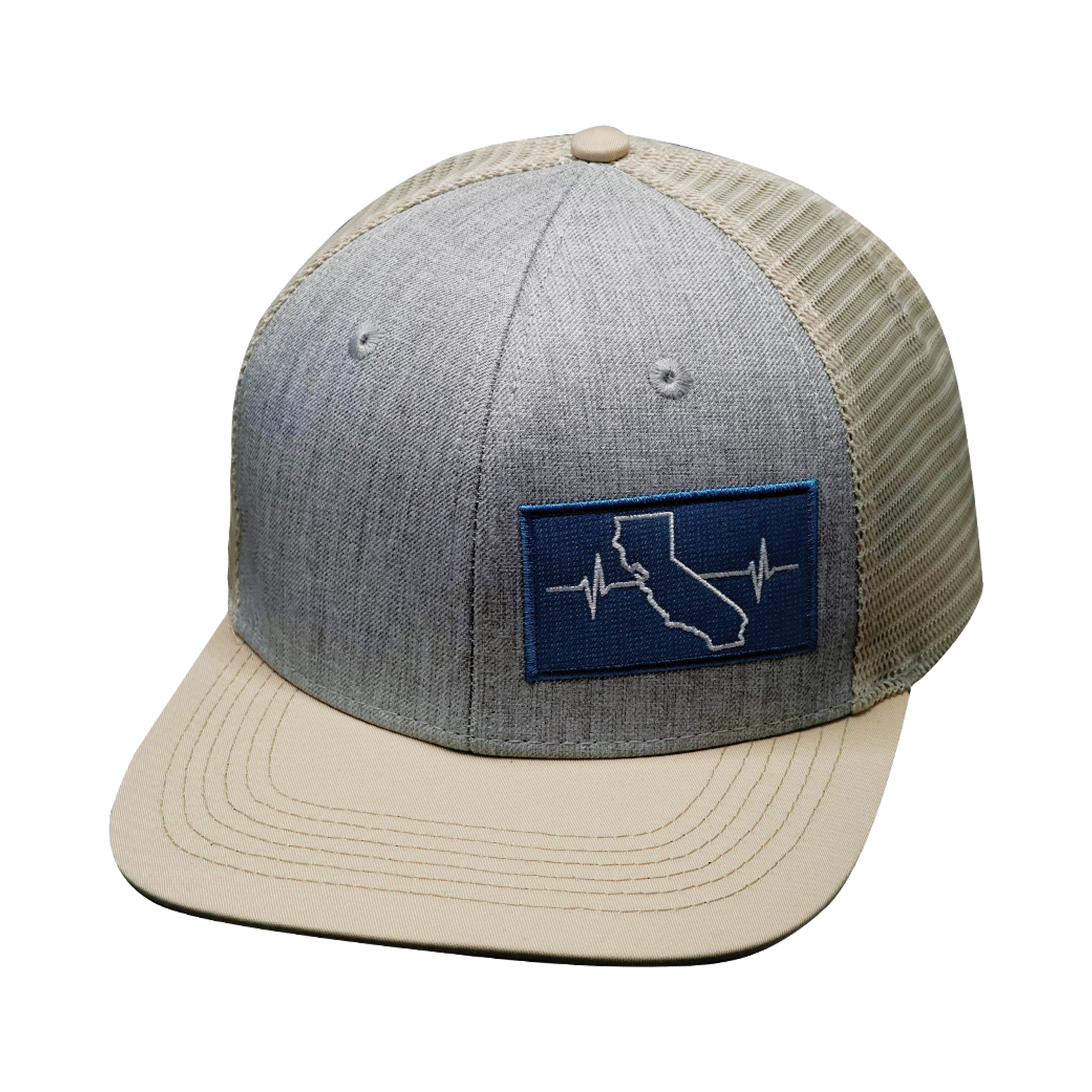 The Heartbeat Brand California Hat - Baseball Hat Fit - Cream / Gray - Trucker Mesh — back view