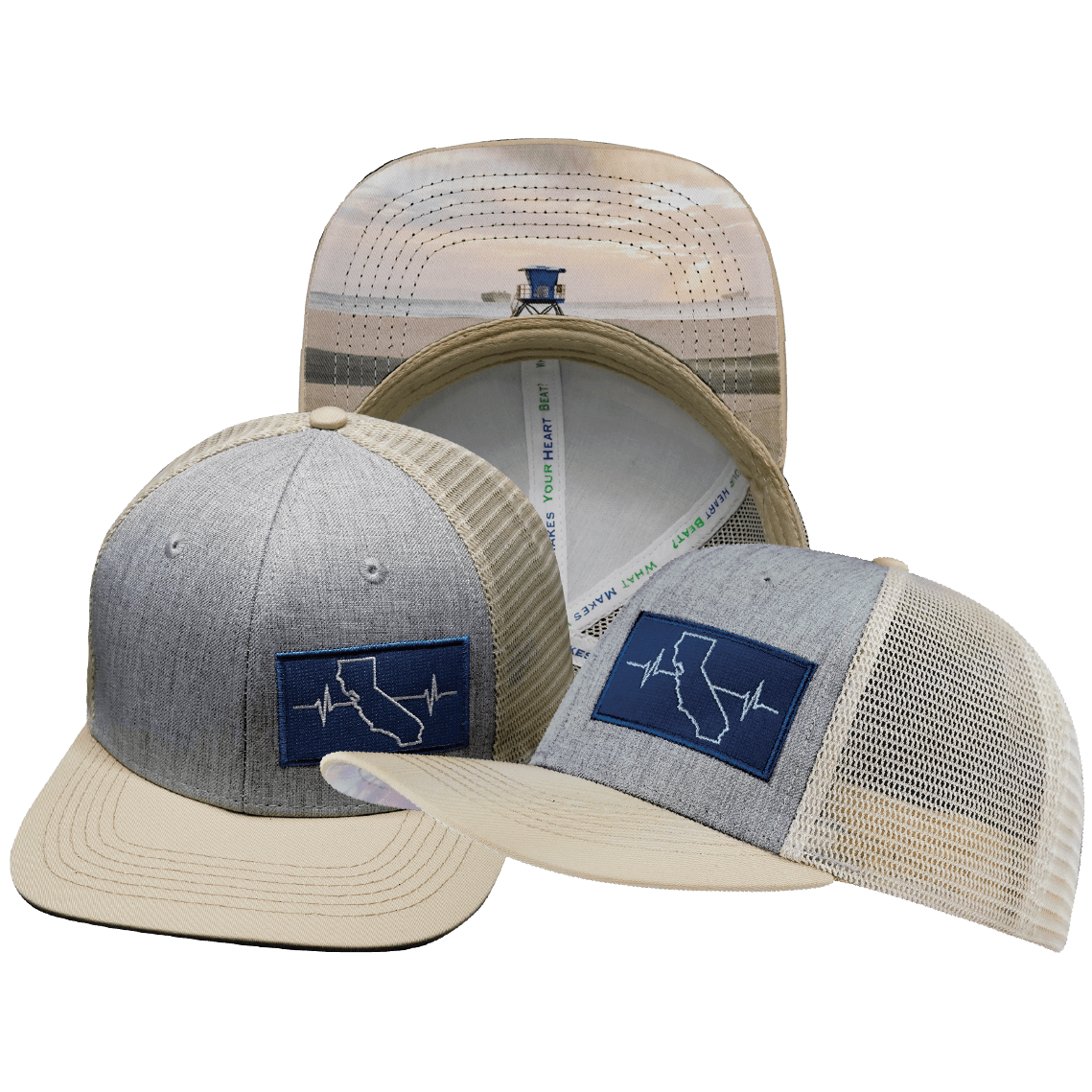 The Heartbeat Brand California Hat - Baseball Hat Fit - Cream / Gray - Trucker Mesh — main product shot