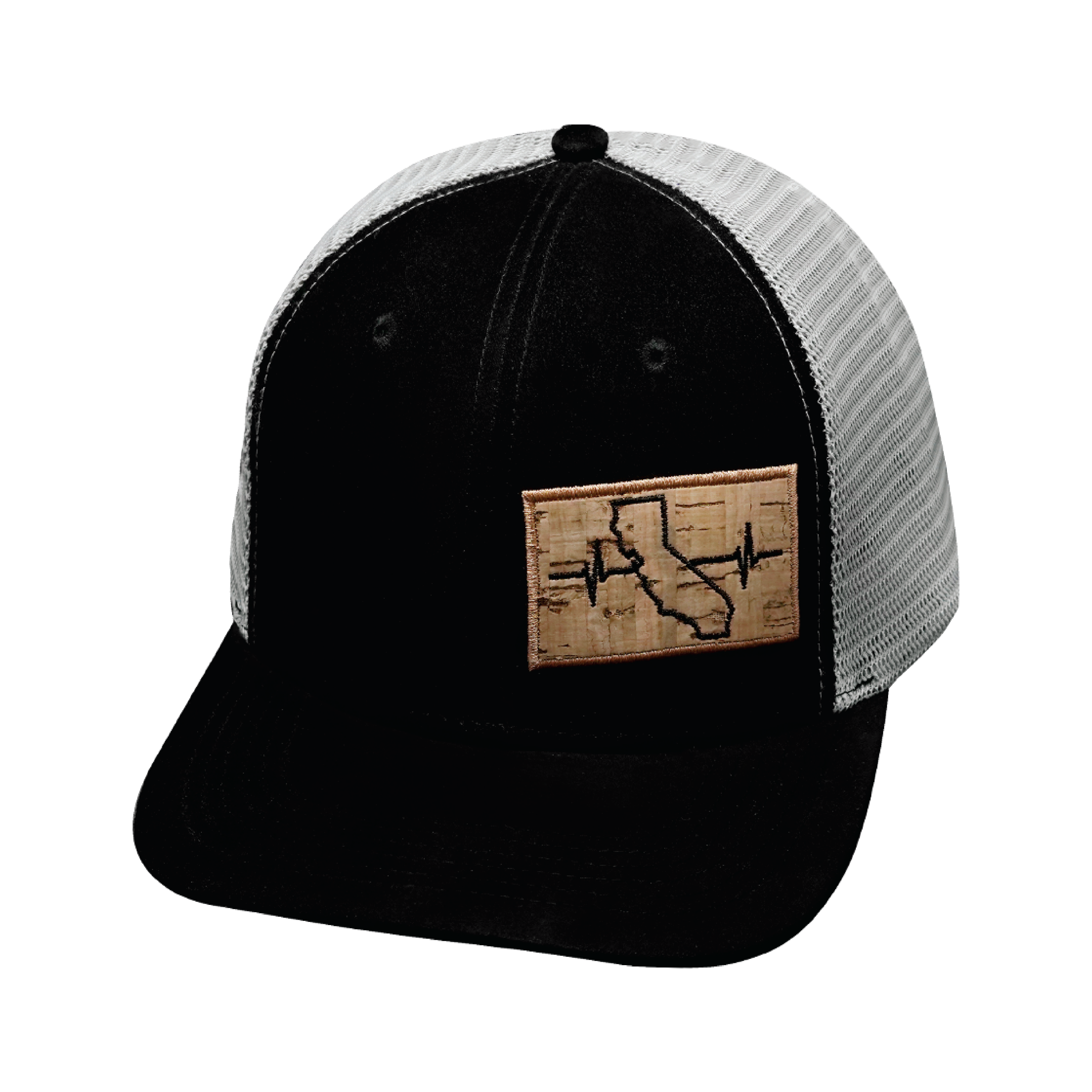 The Heartbeat Brand California Hat - Baseball Hat Fit - Suede - Black / Gray - Trucker Mesh — back view
