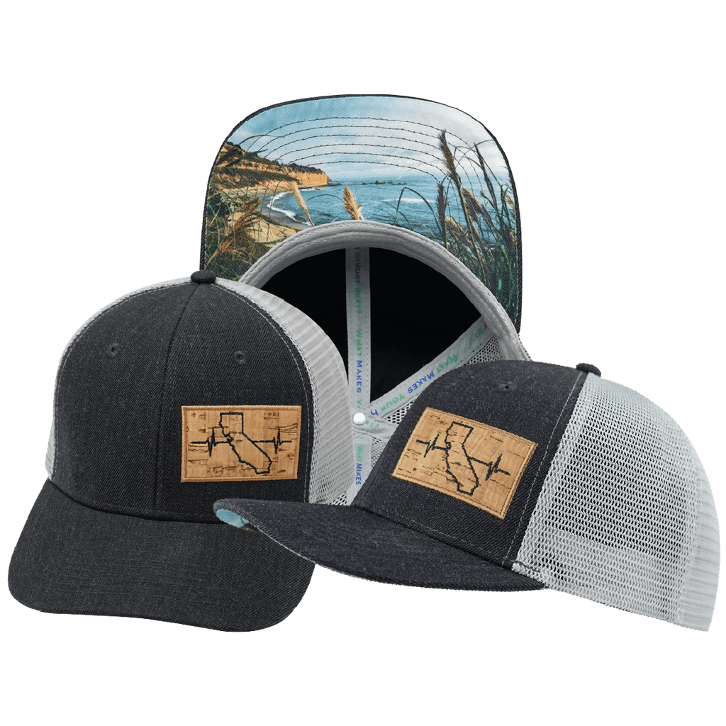The Heartbeat Brand California Hat - Baseball Hat Fit - Charcoal / Gray - Trucker Mesh — main product shot