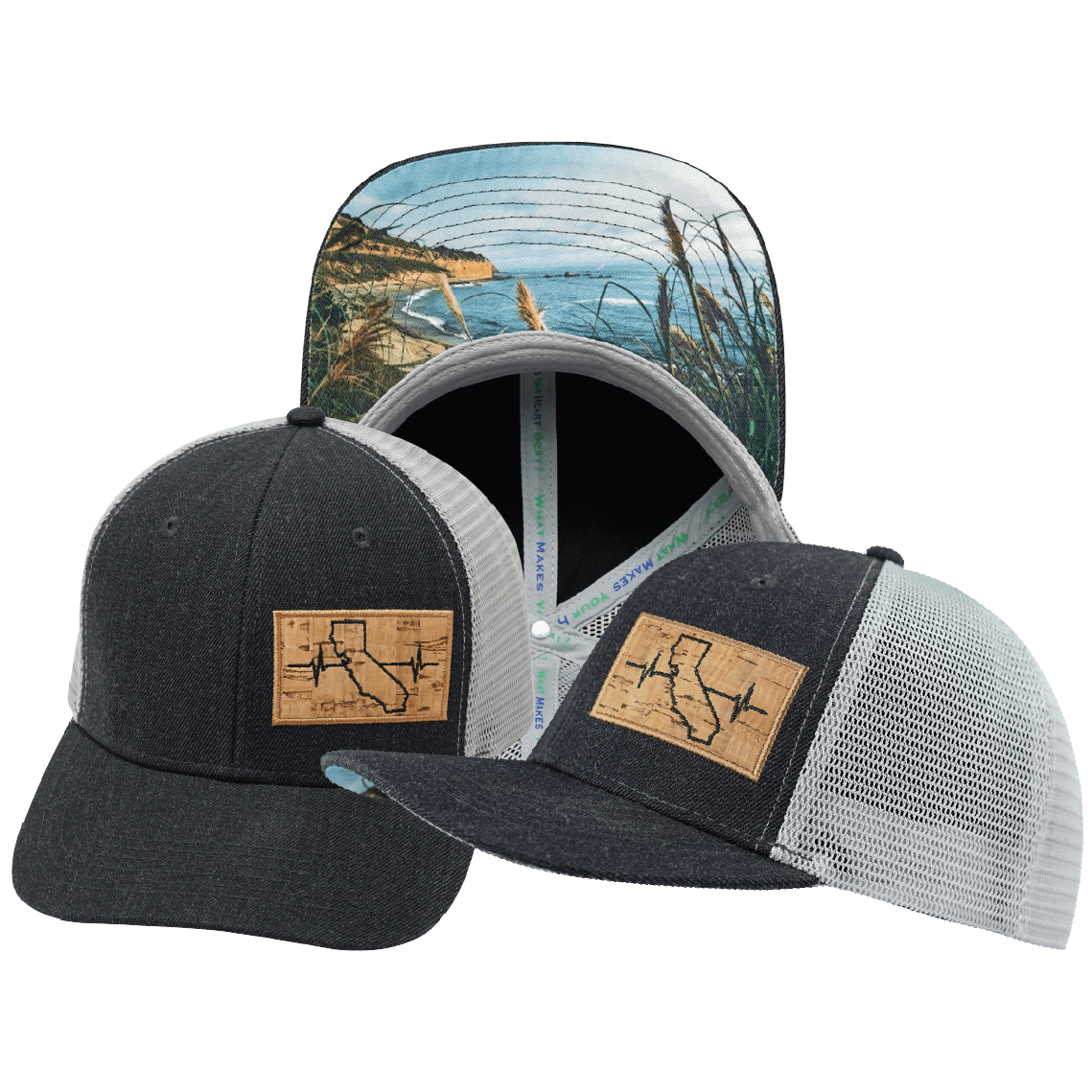 The Heartbeat Brand California Hat - Baseball Hat Fit - Charcoal / Gray - Trucker Mesh — main product shot