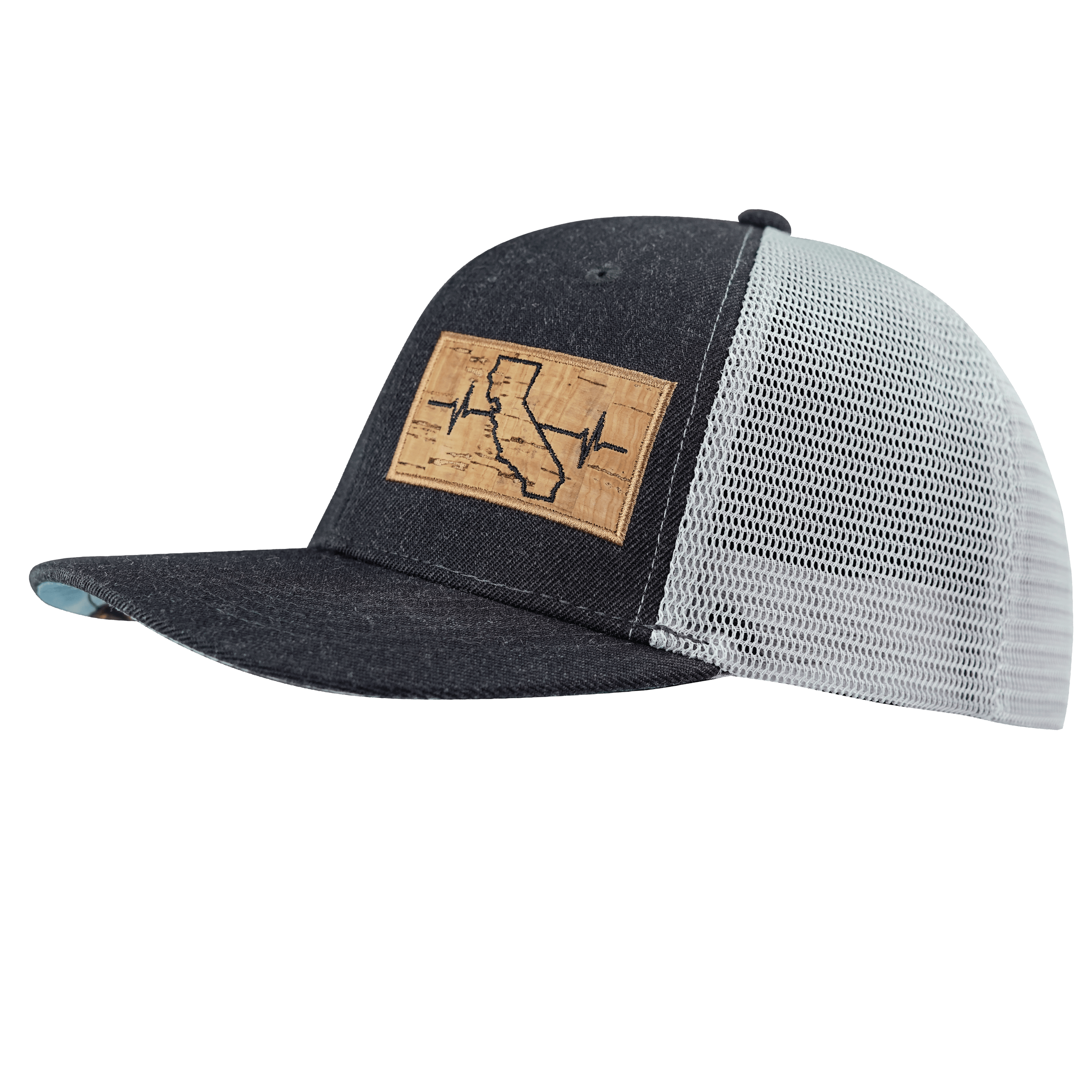 The Heartbeat Brand California Hat - Baseball Hat Fit - Charcoal / Gray - Trucker Mesh — side view