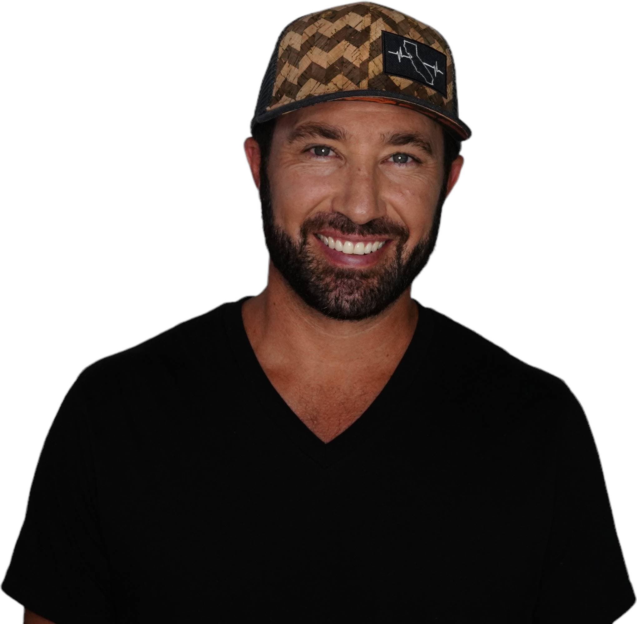 The Heartbeat Brand California Hat - Baseball Hat Fit - Cork - Charcoal Gray - Trucker Mesh — detail close-up