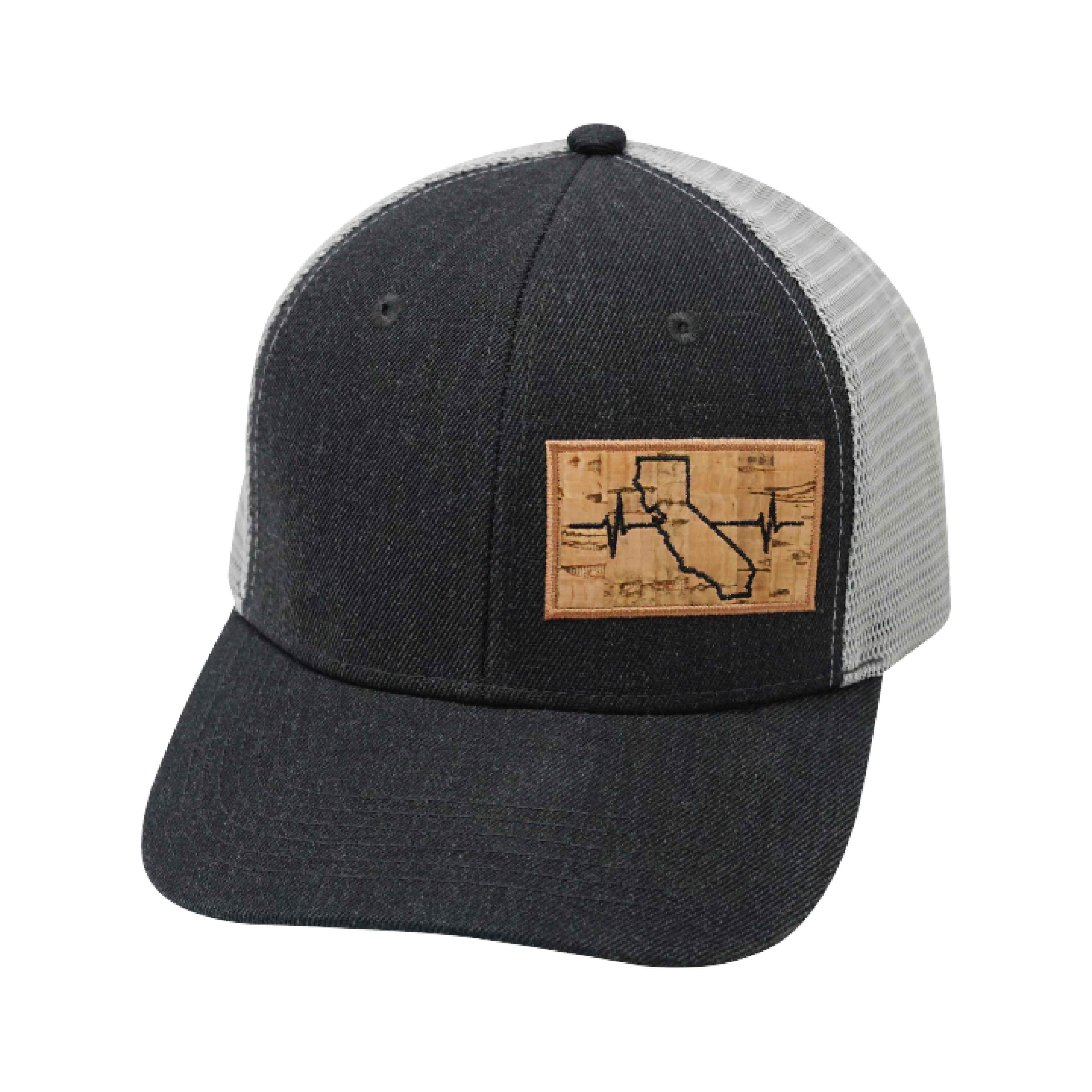The Heartbeat Brand California Hat - Baseball Hat Fit - Charcoal / Gray - Trucker Mesh — back view