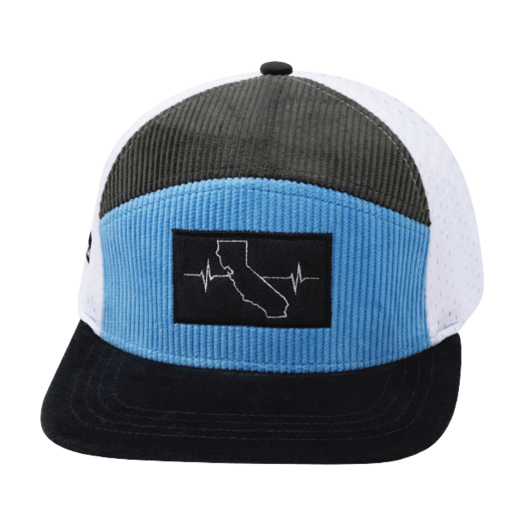 California Hat - Flat Bill - Corduroy - Charcoal / Light Blue / White - Jersey Mesh