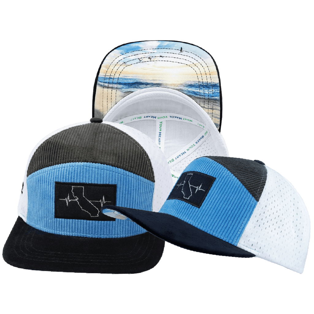 California Hat - Flat Bill - Corduroy - Charcoal / Light Blue / White - Jersey Mesh