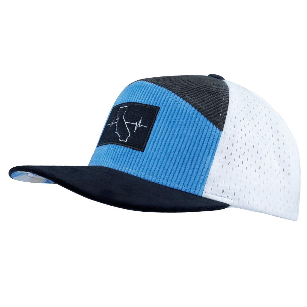 California Hat - Flat Bill - Corduroy - Charcoal / Light Blue / White - Jersey Mesh