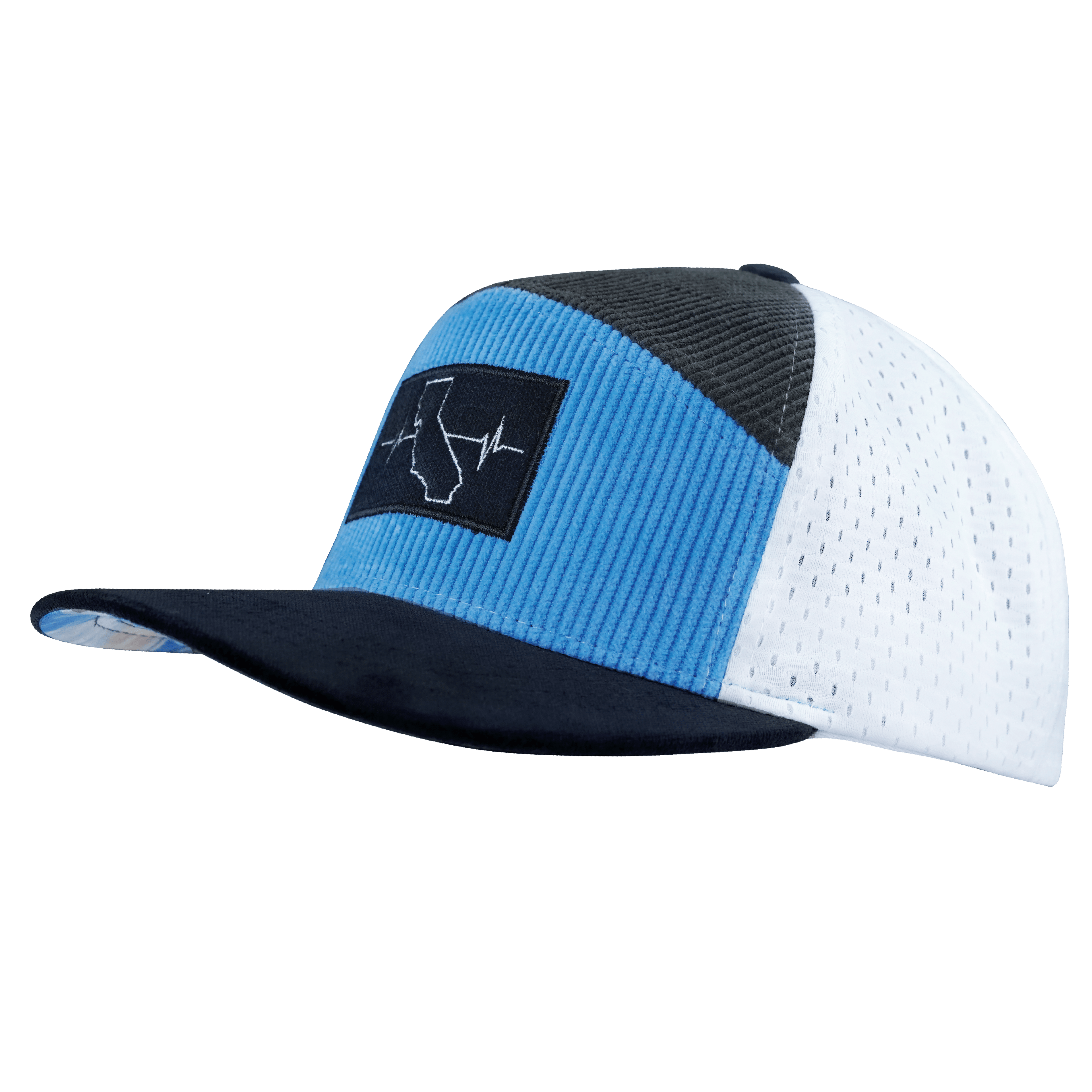 California Hat - Flat Bill - Corduroy - Charcoal / Light Blue / White - Jersey Mesh