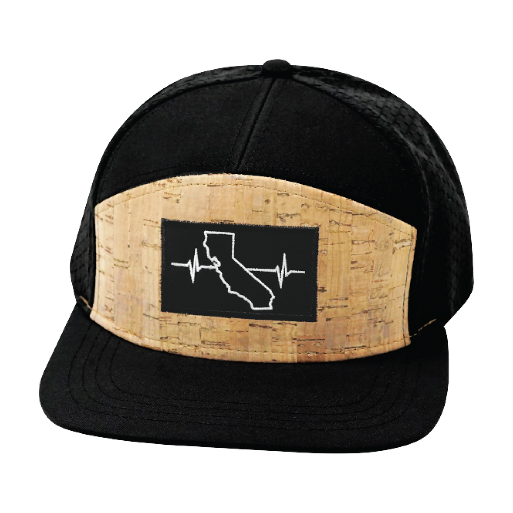 The Heartbeat Brand California Hat - Flat Bill - Cork - Black - Jersey Mesh — side view