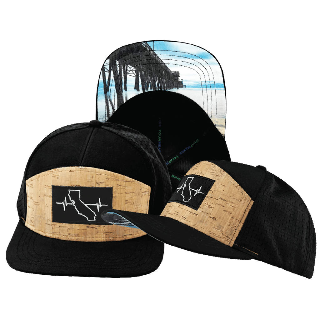 The Heartbeat Brand California Hat - Flat Bill - Cork - Black - Jersey Mesh — main product shot