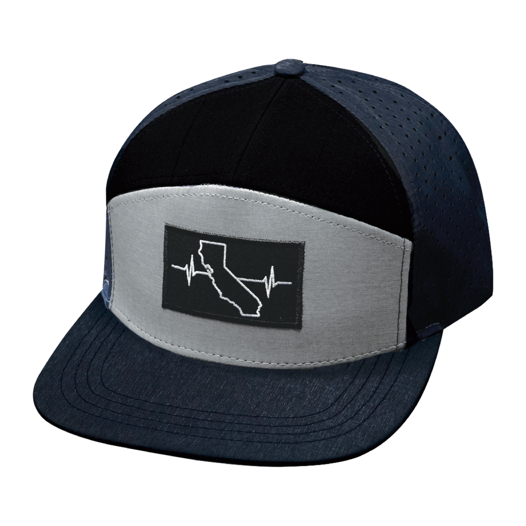 The Heartbeat Brand California Hat - Flat Bill - Navy / Gray / Black - Laser Mesh — back view