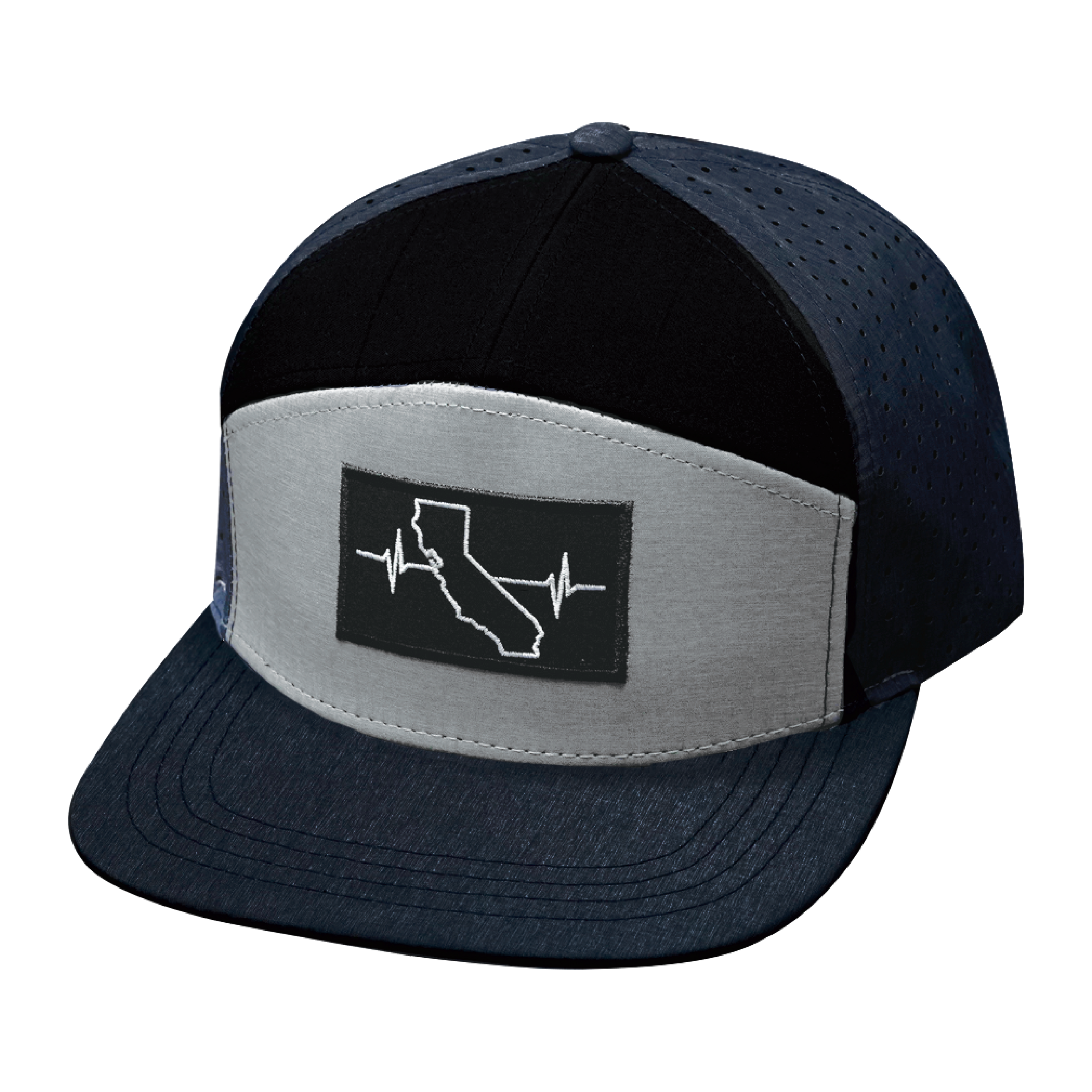 The Heartbeat Brand California Hat - Flat Bill - Navy / Gray / Black - Laser Mesh — back view
