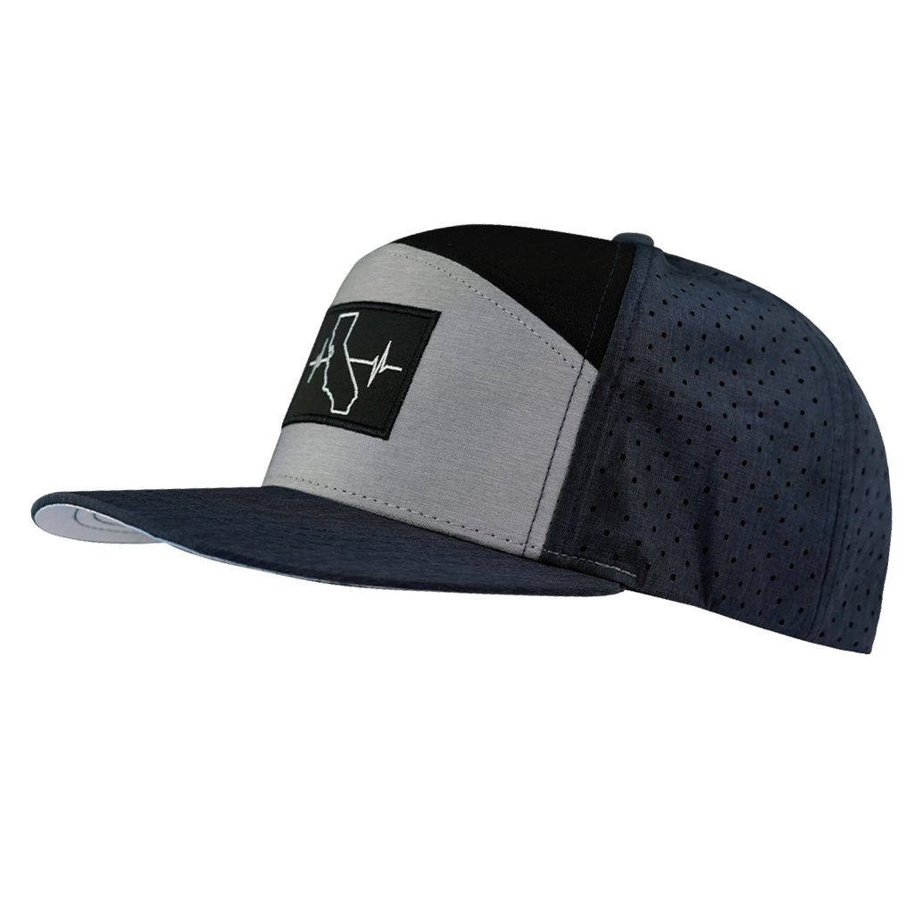 The Heartbeat Brand California Hat - Flat Bill - Navy / Gray / Black - Laser Mesh — side view