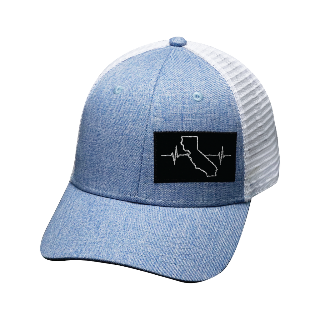 The Heartbeat Brand California Hat - Low Profile - Blue / White - Trucker Mesh — back view