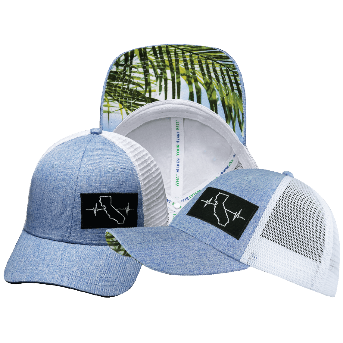 The Heartbeat Brand California Hat - Low Profile - Blue / White - Trucker Mesh — main product shot