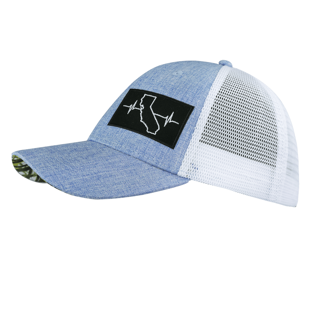 The Heartbeat Brand California Hat - Low Profile - Blue / White - Trucker Mesh — side view