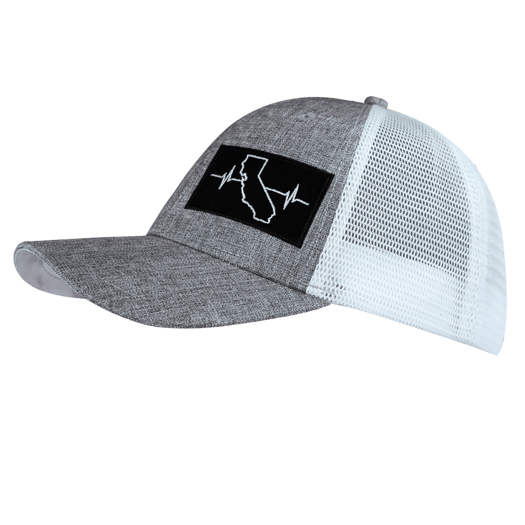 The Heartbeat Brand California Hat - Low Profile - Heather Gray / White - Trucker Mesh — side view