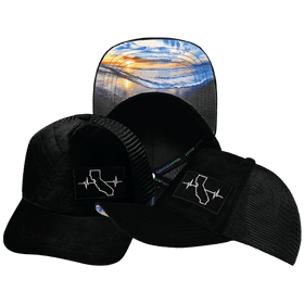California Hat - Trucker Hat - Quilted Velvet - Black - Trucker Mesh