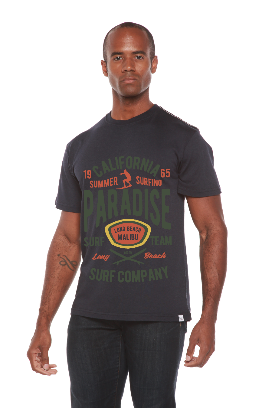 Spun Bamboo California Summer Surfing Men's Bamboo Viscose/Organic Cotton Short Sleeve Graphic T-Shirt — packaging