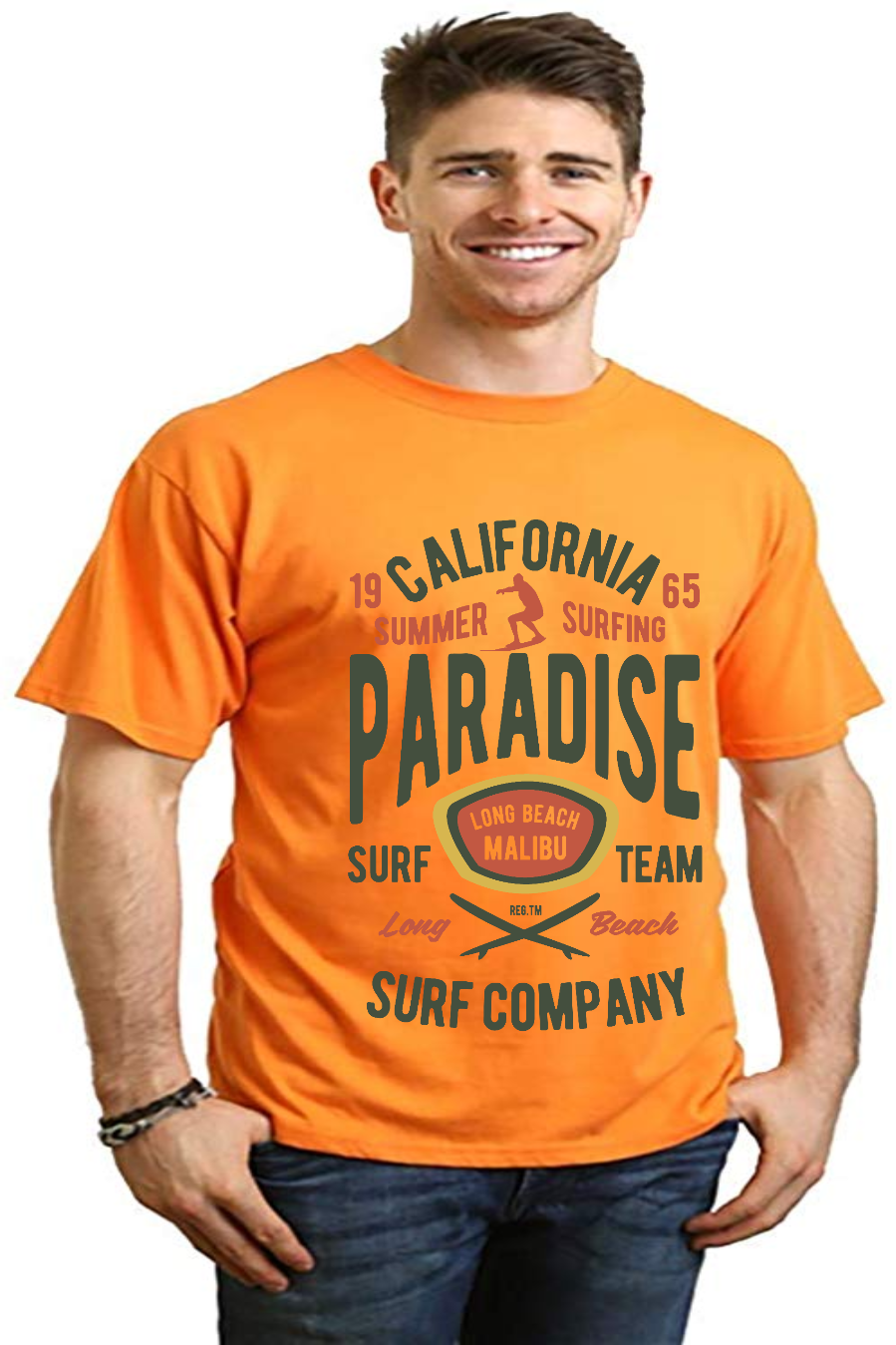 Spun Bamboo California Summer Surfing Men's Bamboo Viscose/Organic Cotton Short Sleeve Graphic T-Shirt — size reference